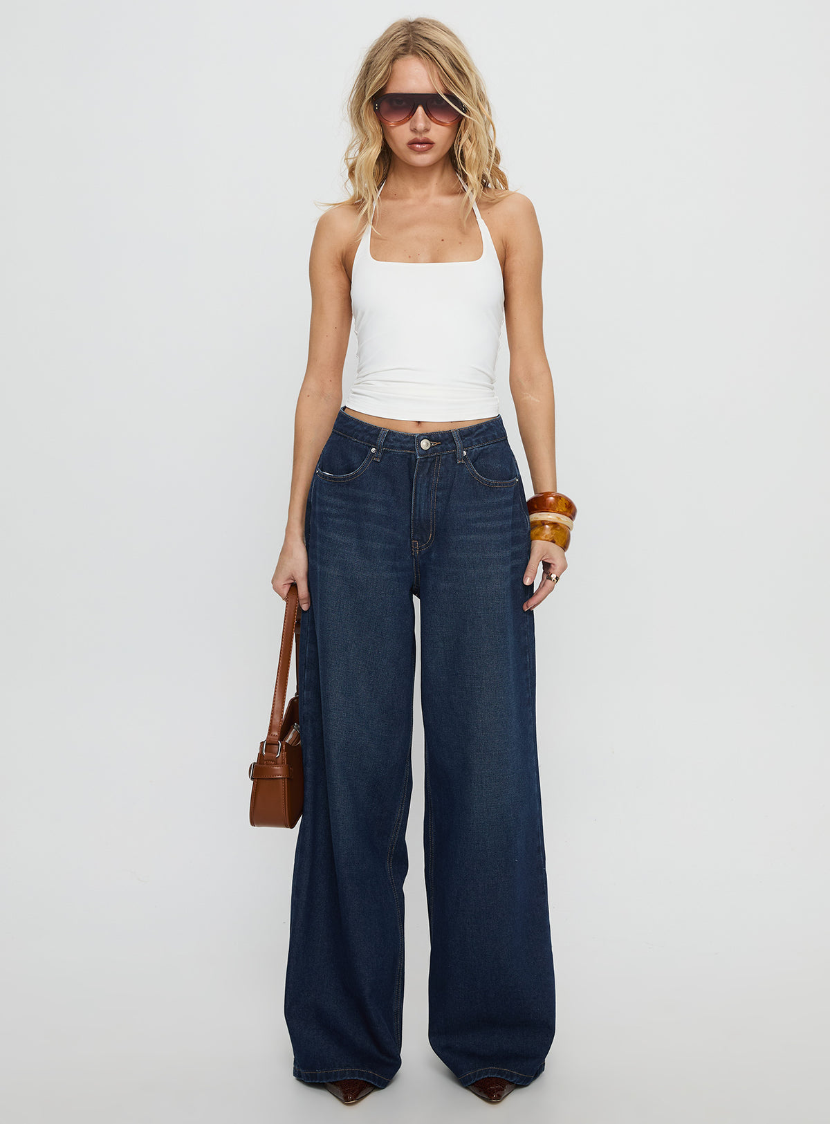 Naylor Mid Rise Wide Leg Jeans Mid Blue Denim Tall