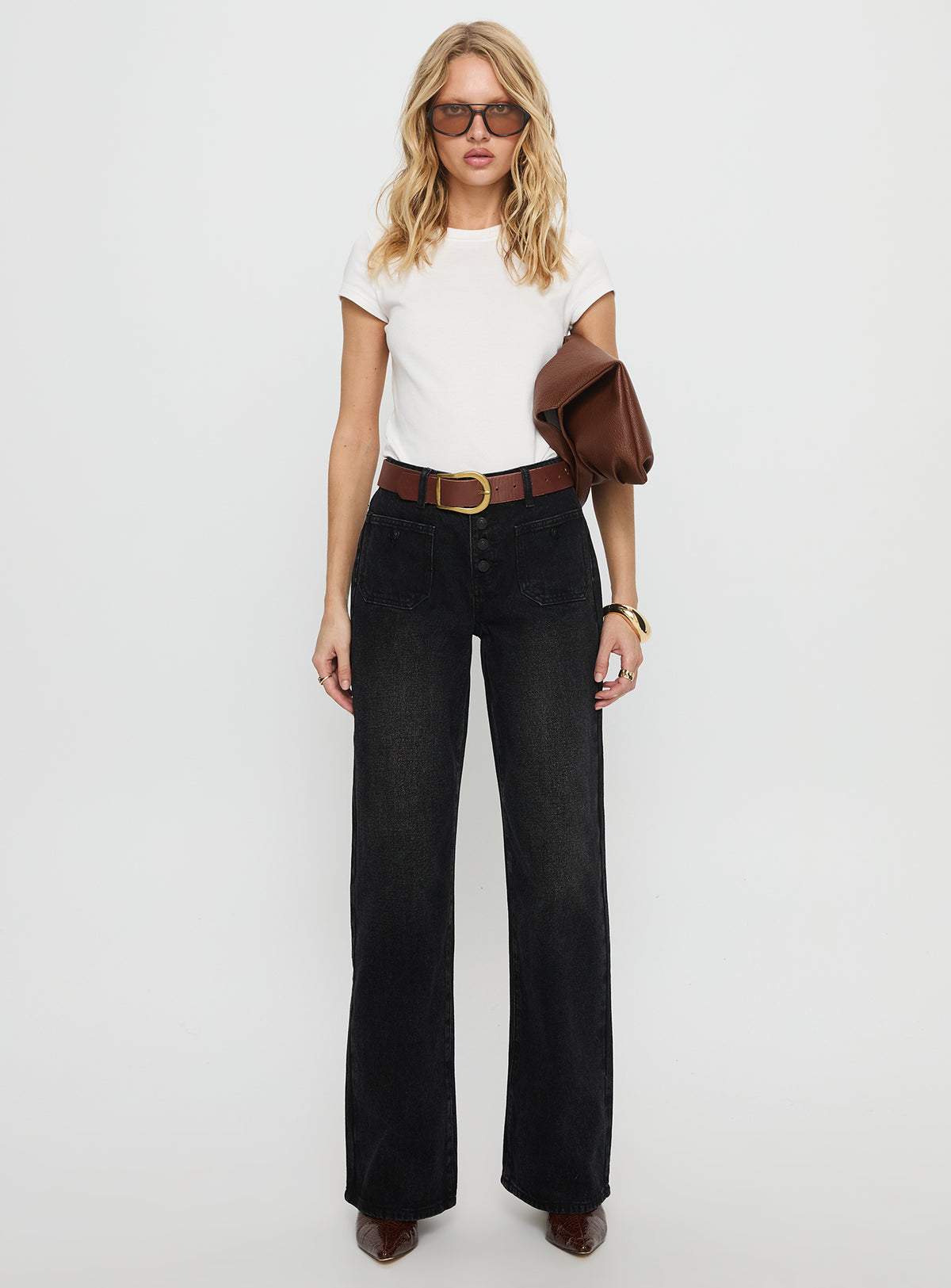 Carianne Low Rise Wide Leg Jeans Washed Black Mid Rise Jeans Jeans 