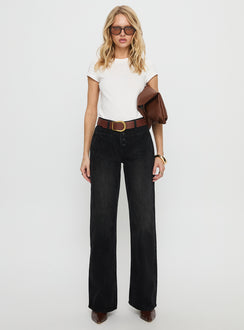 Carianne Low Rise Wide Leg Jeans Washed Black Mid Rise Jeans Jeans 