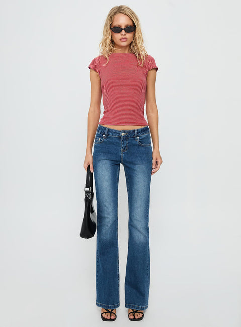 Nyren Low Back Boatneck Top Red Stripe