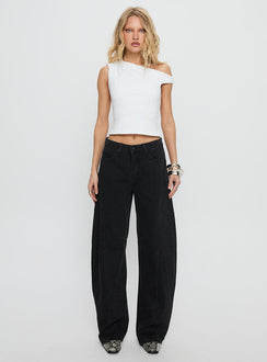 Lost Track Mid Rise Barrel Leg Jeans Washed Black Mid Rise Jeans Jeans 