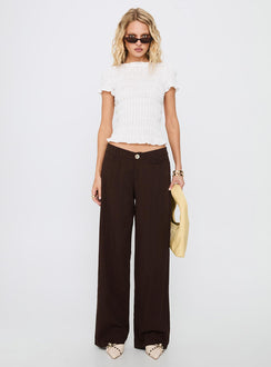 front view of model wearing Princess Polly Vendi Low Rise Pant Chocolate Low Rise Pants Pants 