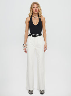 front view of model wearing Princess Polly Henesey High Rise Straight Leg Jeans White Wash High Rise Jeans Jeans 
