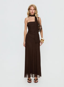 Ainslea Halter Scarf Maxi Dress Dark Brown