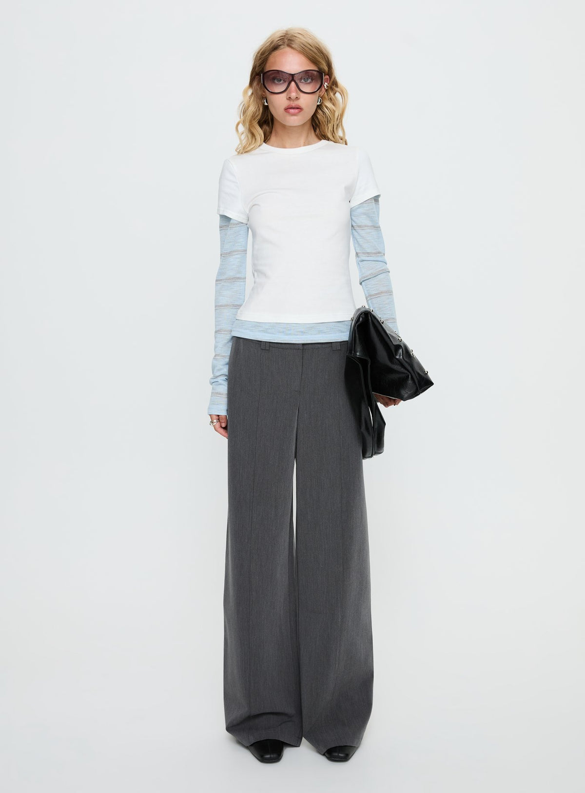 Caisey Layered Long Sleeve Top White / Blue Stripe