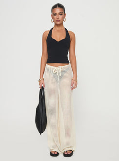side view of model wearing Princess Polly Darcie Knit Pants Beige High Rise Pants Pants 