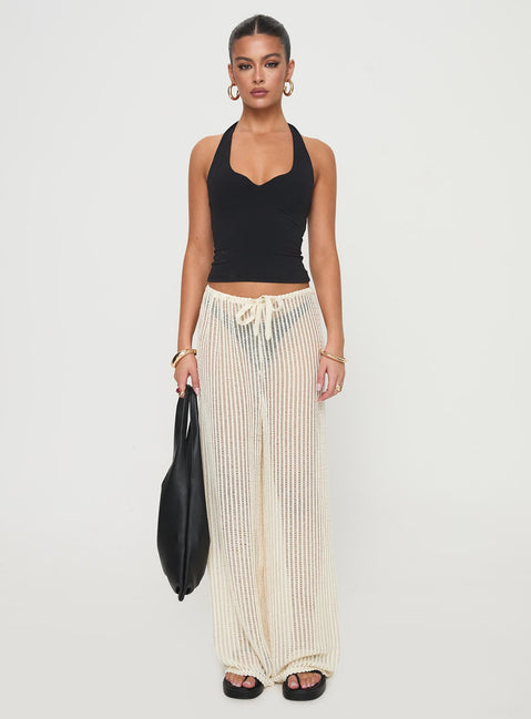 side view of model wearing Princess Polly Darcie Knit Pants Beige High Rise Pants Pants 
