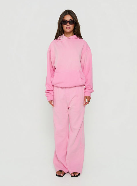 Showcasing the AT Pullover Oversized Hoodie in Washed Pink womens-jumpers with long length and hooded neckline front view of model wearing Princess Polly