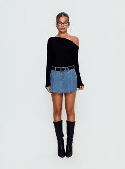   front view of model wearing Princess Polly Debera Pleated Mini Skirt Mid Blue Wash Skirts 