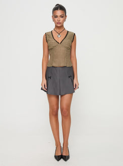side view of model wearing Princess Polly Hagea Top Olive Sleeveless V-Neck 