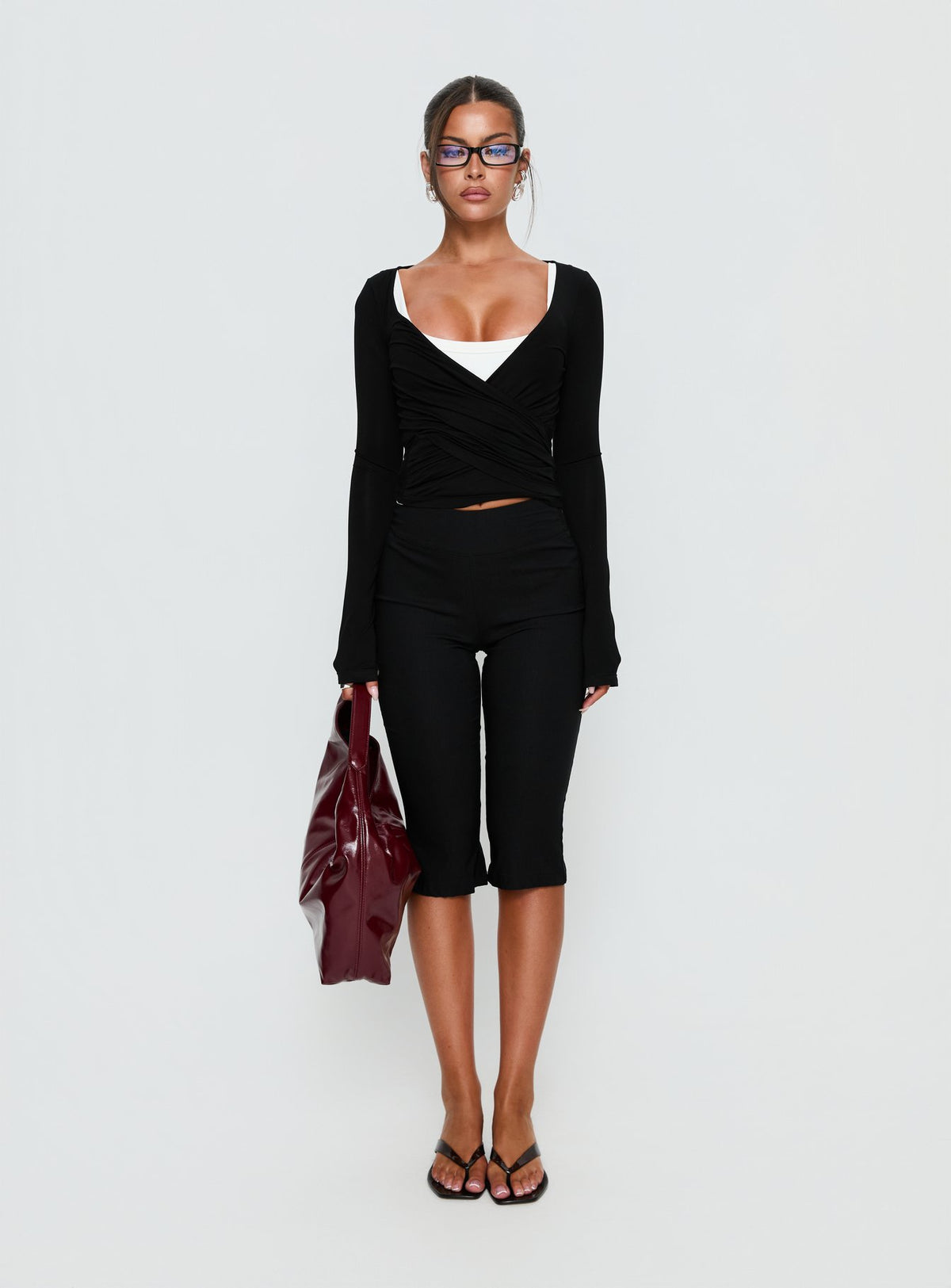 Sylka Long Sleeve Jersey Wrap Top Black