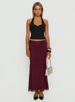   front view of model wearing Princess Polly Caviar Tie Maxi Skirt Currant Maxi Skirts Skirts 