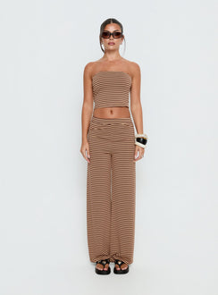 front view of model wearing Princess Polly Timora Pants Brown Stripe Mid Rise Pants Pants 