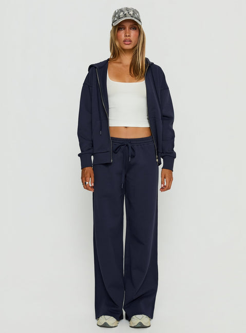 front view of model wearing Princess Polly All Day Oversized Hoodie Navy cropped Jumpers 