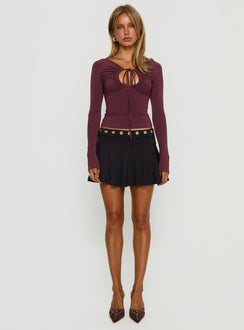 back view of model wearing Princess Polly Amryn Eyelet Mini Skirt Black Mini Skirts Skirts 