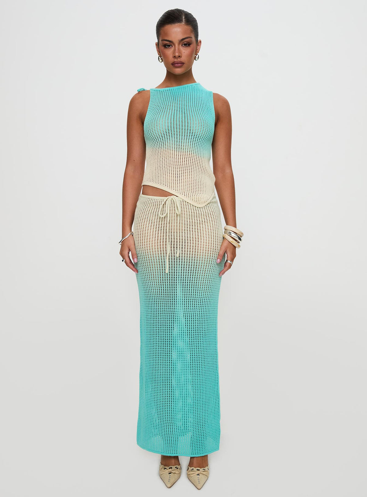 Auralia Knit Maxi Skirt Blue / Cream Maxi Skirts Skirts 