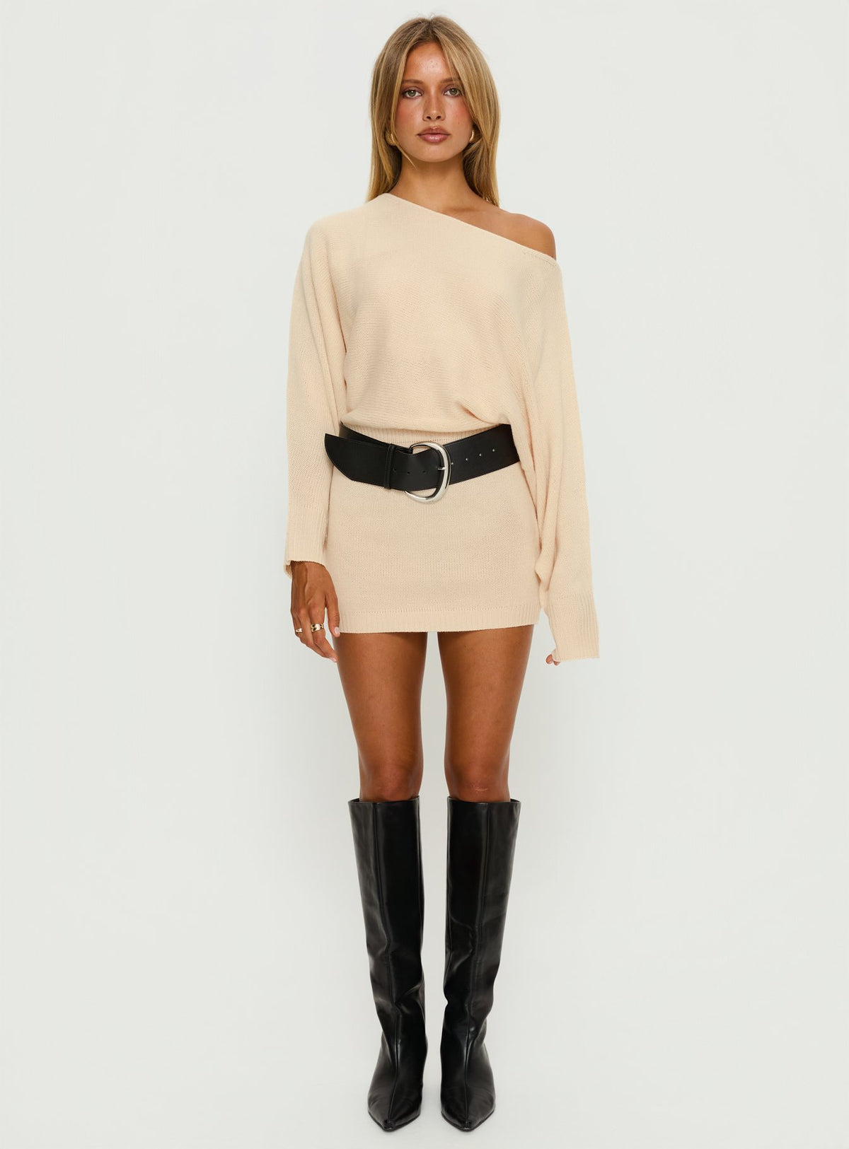 Bellamie Long Sleeve Mini Dress Cream