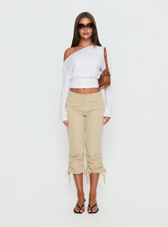 front view of model wearing Princess Polly Hot Rod Capri Pant Beige Mid Rise Pants Pants 