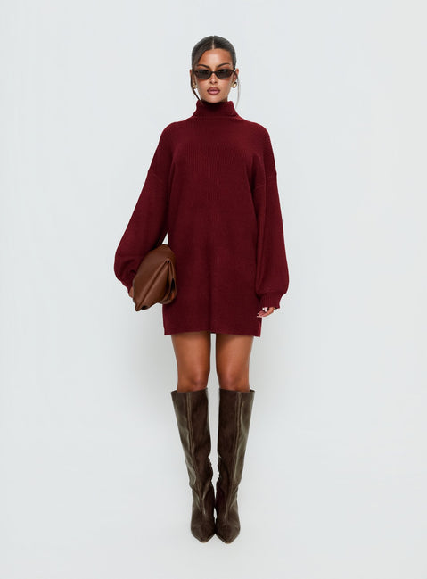 Coleena Long Sleeve Knit Mini Dress Burgundy