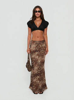 Showcasing the Eliena Maxi Skirt Leopard in womens-skirts with maxi length front view of model wearing