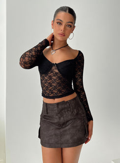 product Domenic Faux Leather Mini Skirt Washed Black Princess Polly  Mini Skirts 