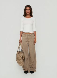 Featuring Maryjo Mid Rise Super Baggy Jeans Washed Brown in womens-jeans with mid-rise waist detail Princess Polly