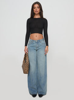 Demie Mid Rise Wide Leg Jeans Light Blue Wash Low Rise Jeans Jeans 