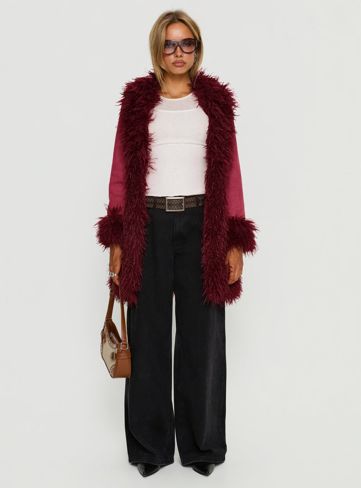 Josefina Faux Fur Detail Jacket Wine