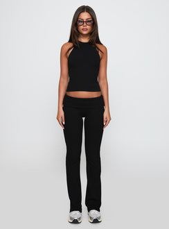 back view of model wearing Princess Polly Truth Be Told Straight Leg Pant Black Low Rise Pants Pants 