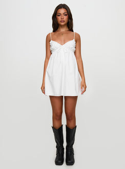 front view of model wearing Princess Polly Alchemy Mini Dress White V-Neck 