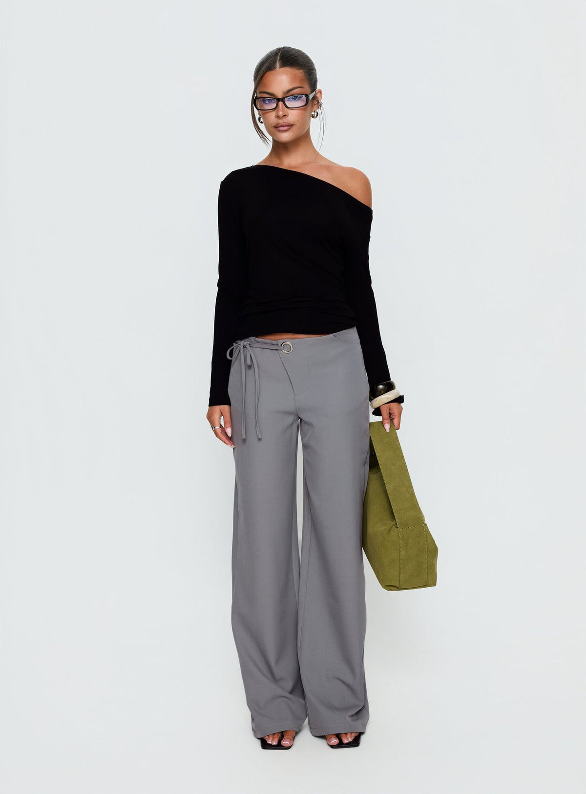 Get Home Safe One Shoulder Long Sleeve Top Black