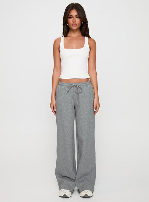 front view of model wearing Princess Polly All Day Straight Leg Sweatpants Grey Marle Low Rise Pants Pants 