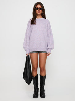 side view of model wearing Princess Polly Ryanna Sweater Lilac Longline Jumpers Jumpers 