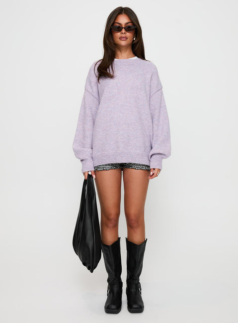 side view of model wearing Princess Polly Ryanna Sweater Lilac Longline Jumpers Jumpers 