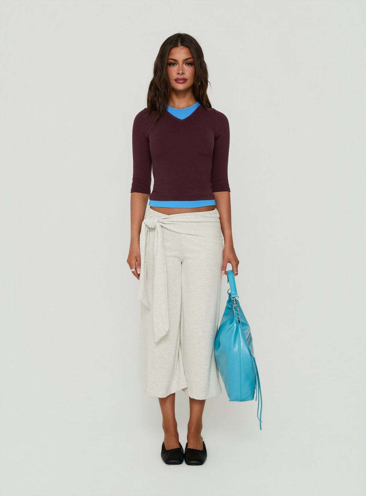 Allena Gaucho Tie Detail Shorts Grey Marle