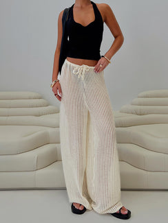 front view of model wearing Princess Polly Darcie Knit Pants Beige High Rise Pants Pants 
