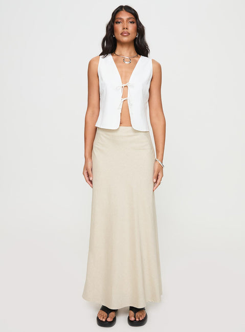   front view of model wearing Princess Polly All In Maxi Skirt Beige Maxi Skirts Skirts 