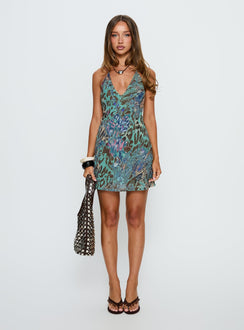 Esmira Halter Mini Dress Green Multi
