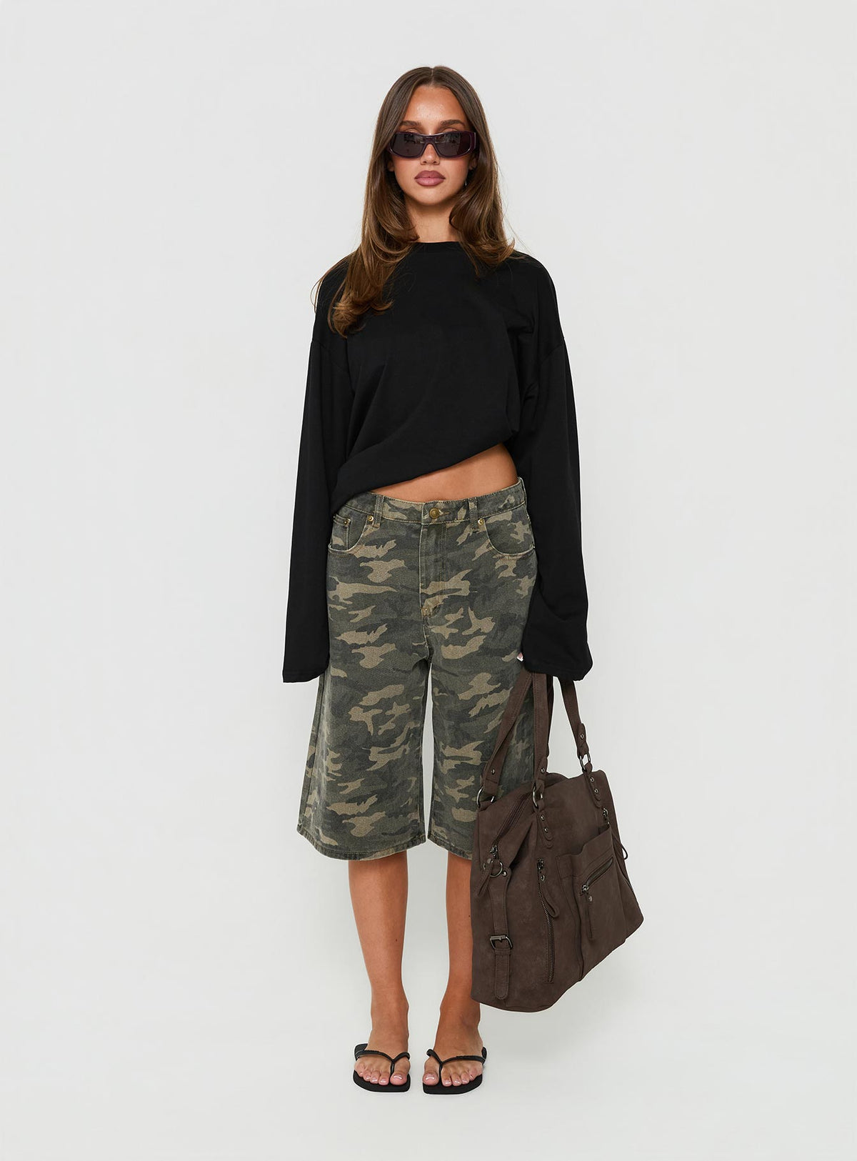Tag Longline Denim Jorts Washed Camo