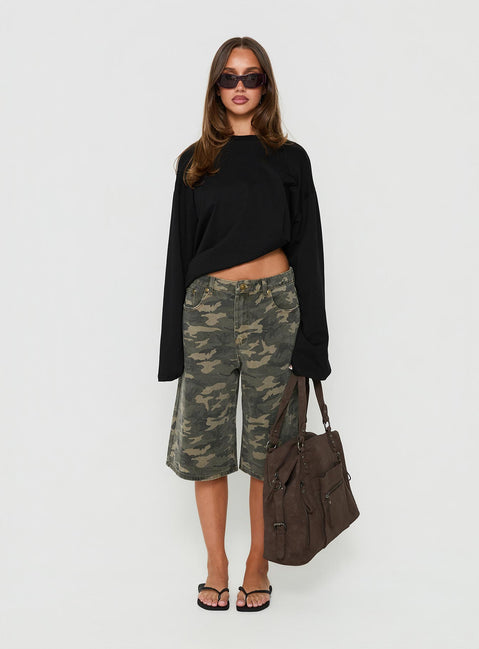 Tag Longline Denim Jorts Washed Camo