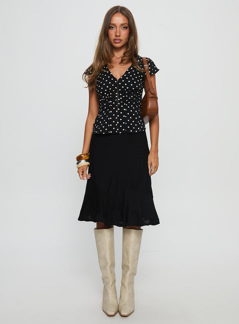   front view of model wearing Princess Polly With Kindness Midi Skirt Black Skirts 