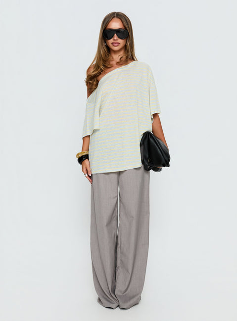 Winny Off Shoulder Tee Grey Marle / Lemon Stripe