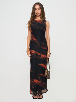 back view of model wearing Princess Polly Dalena Maxi Dress Multi Crew Neck 