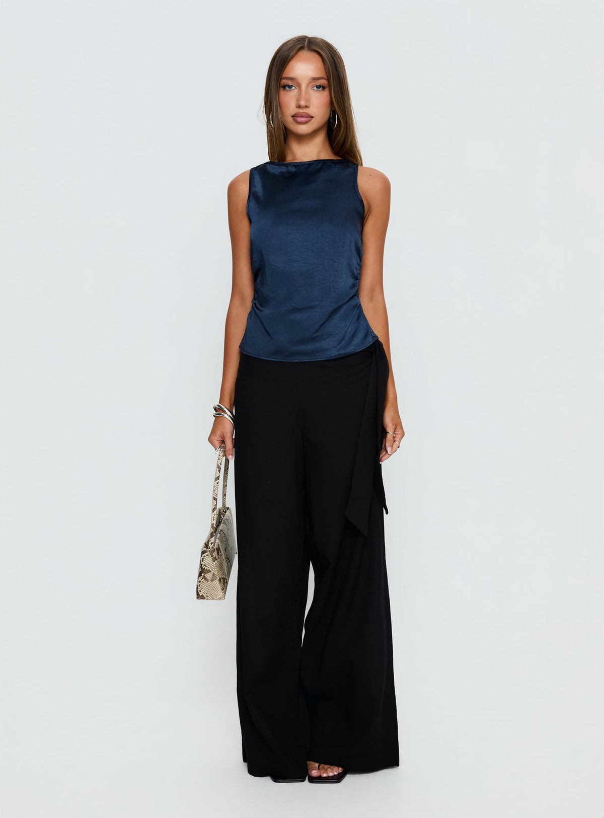 Jennisa Backless Satin Top Navy