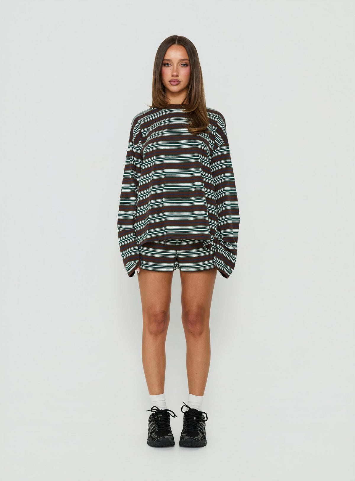 Settle Down Long Sleeve Top Brown Stripe