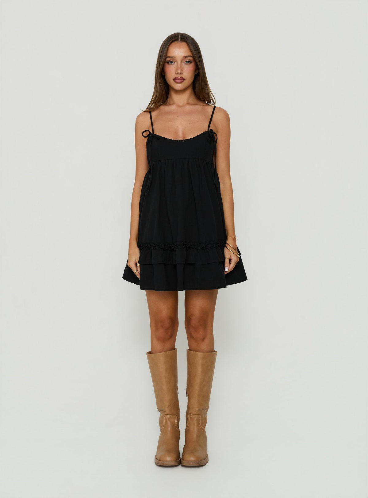 Enhancement Babydoll Mini Dress Black