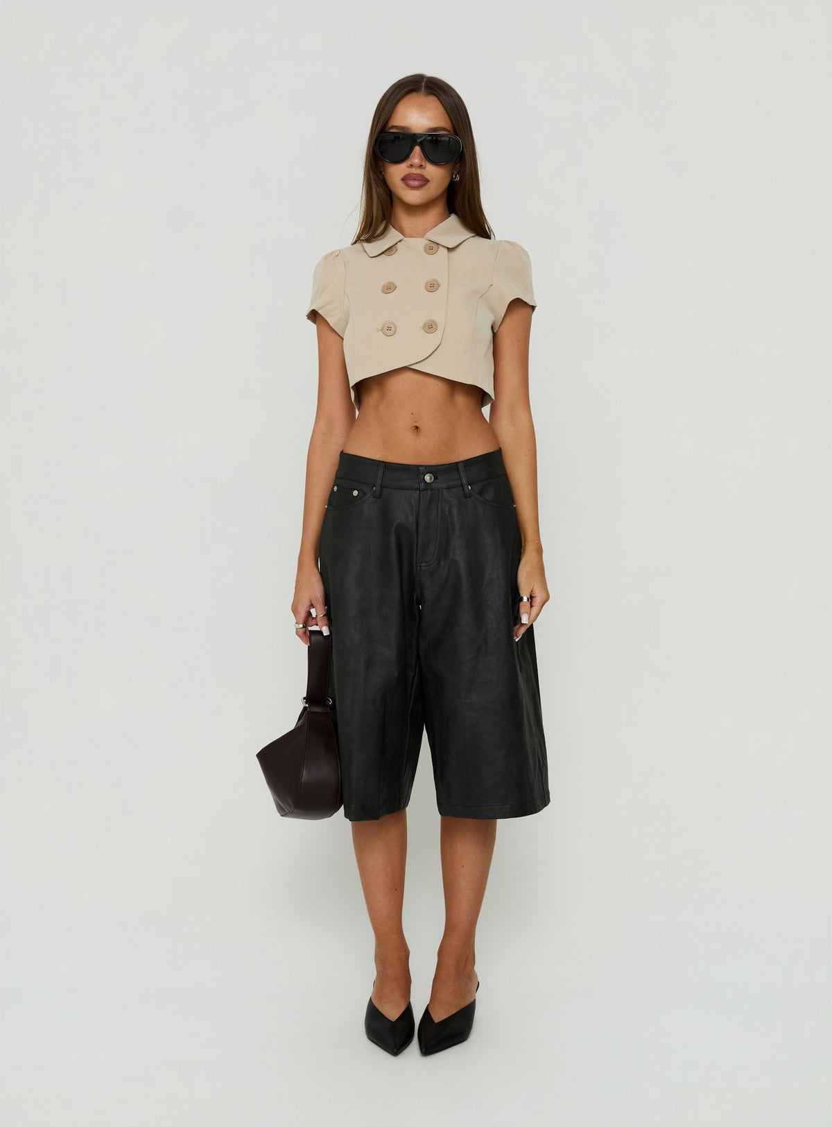 Spectator Faux Leather Longline Shorts Black