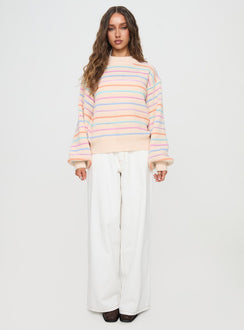 back view of model wearing Princess Polly Harmony Balloon Sleeve Knit Sweater Multi Jumpers 