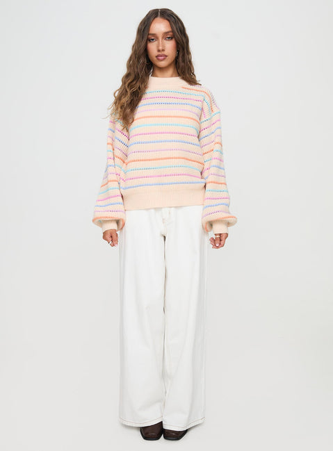 back view of model wearing Princess Polly Harmony Balloon Sleeve Knit Sweater Multi Jumpers 