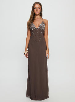 Dannelle Sequin Maxi Dress Brown